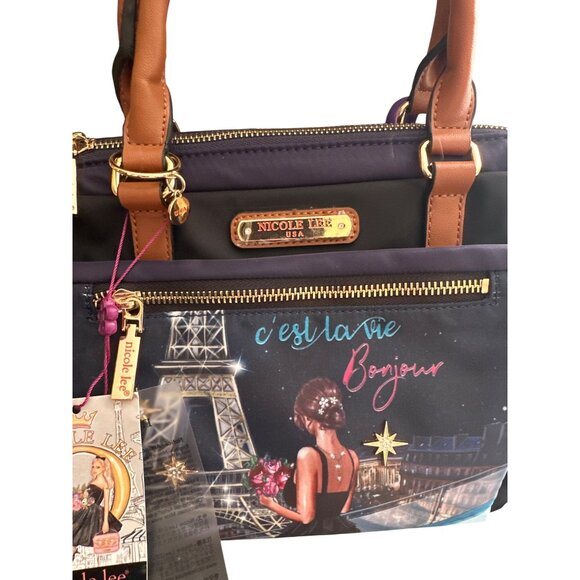 Nicole Lee USA CEst La Vie Bonjour Satchel Handbag W/ Polka Dot Lining & Matchin - Picture 7 of 12